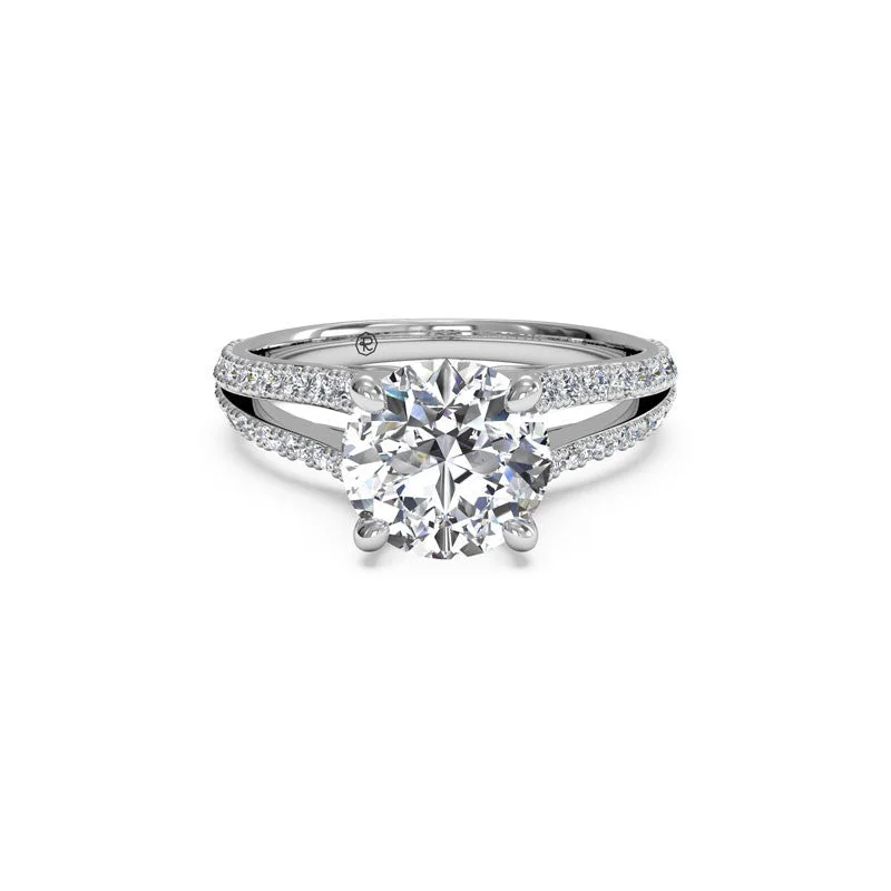 women's engagement rings vintage style -Split-Shank French-Set Round Brilliant Diamond Engagement Ring