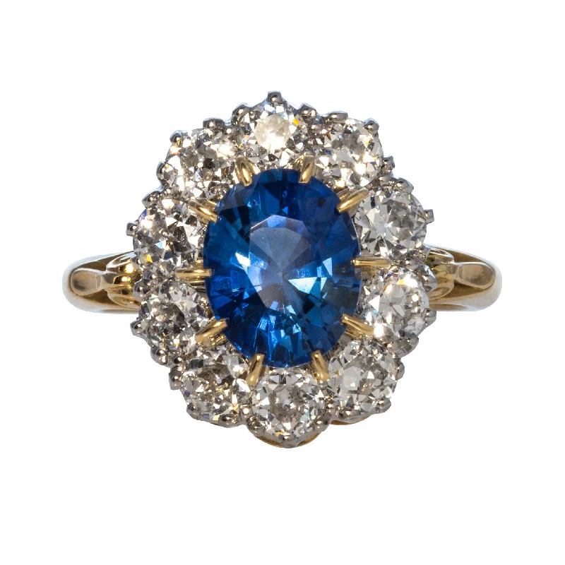 women's engagement rings conflict-free diamonds -Victorian Style 2.79ct Oval Sapphire & Diamond Cluster Engagement Ring