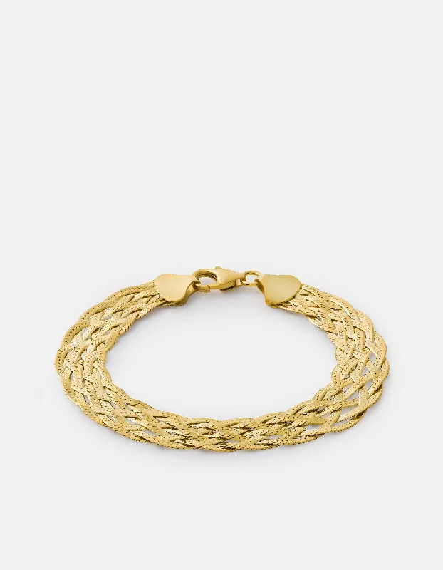 women's bracelets floral engraving -Braided Herringbone Bracelet, Gold Vermeil