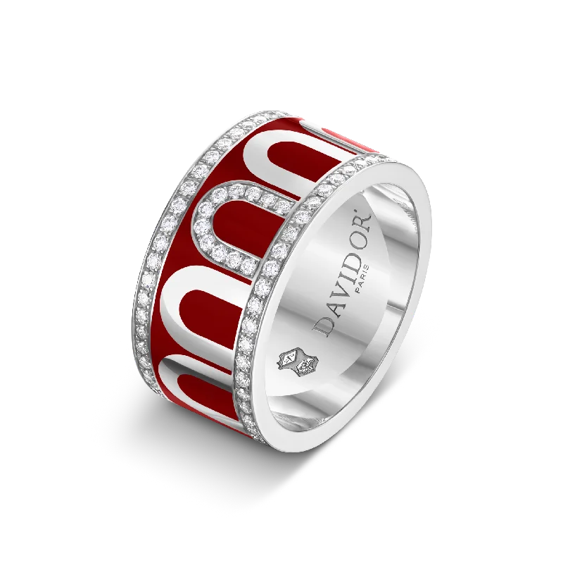 women's rings nature inspired -Sur-Mesure L'Arc de DAVIDOR Ring GM, 18k White Gold with DAVIDOR Bordeaux Lacquered Ceramic and Porta Diamonds