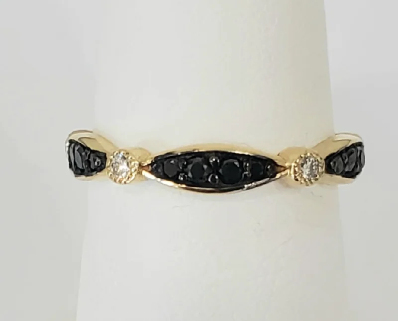 women's rings princess cut -14kt Yellow Gold Black and White Diamond Stackable Diamond Band