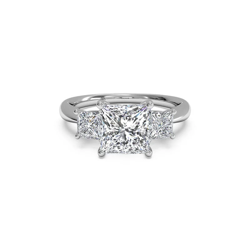 women's engagement rings romantic heart cut -Three-Stone Princess Cut Diamond Engagement Ring