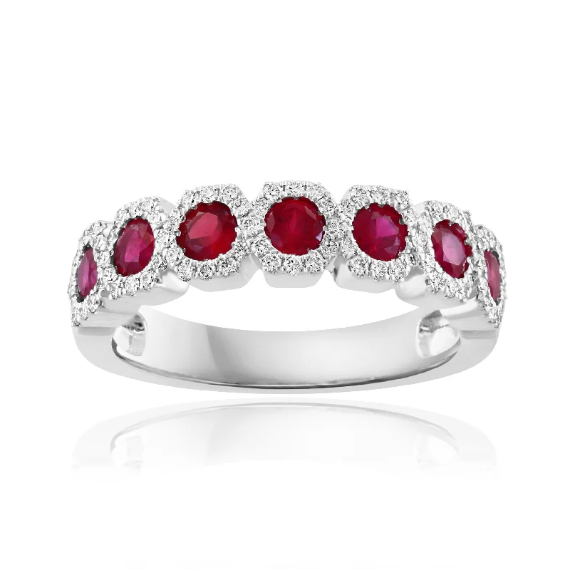 women's rings white gold -14K White Gold Ruby & Diamond Anniversary Band