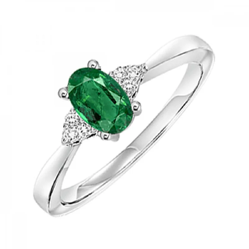 10KT White Gold Birthstone Ring - Emerald- May