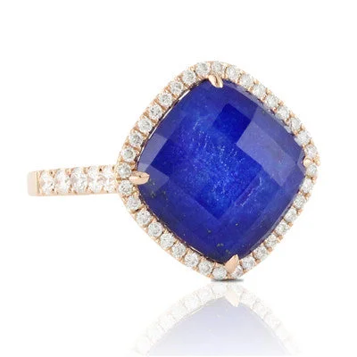 women's rings split shank -Diamond & Royal Lapis Ring