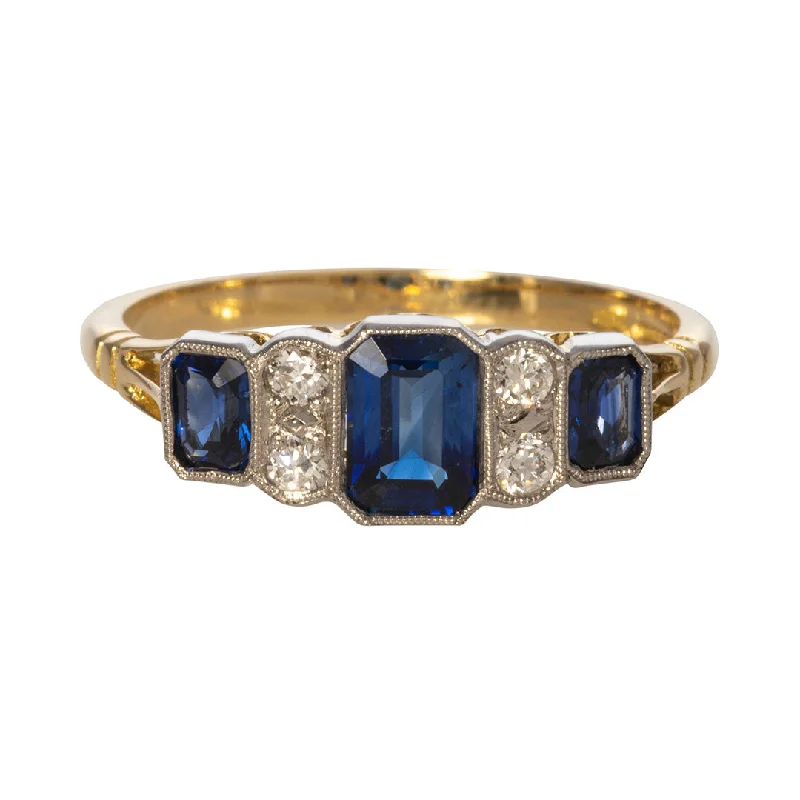 women's engagement rings matching wedding band -Art Deco Style Three-Stone Sapphire & Diamond Ring