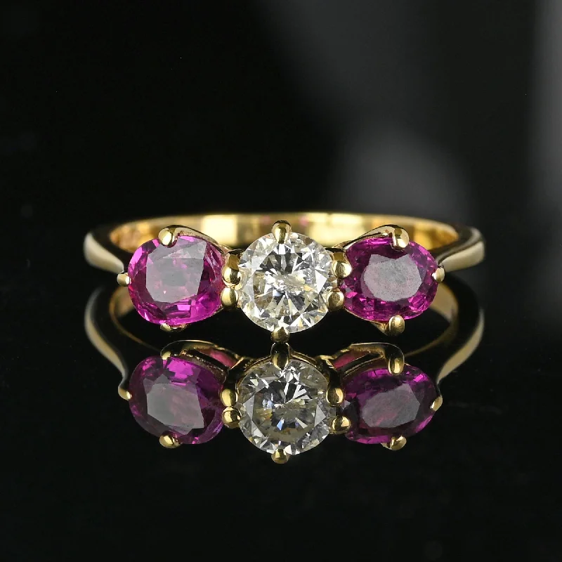 women's engagement rings heirloom quality -Antique Three Stone Tourmaline .50 CT Diamond Ring