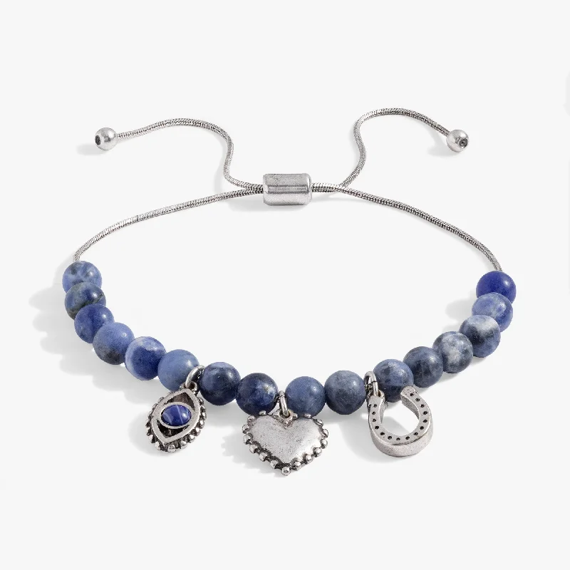 women's bracelets heart charm -Sodalite Multicharm Bolo Bracelet