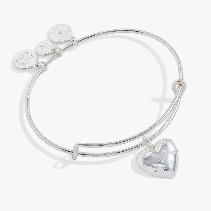 women's bracelets diamond solitaire -Silver Metal Heart Charm Bangle