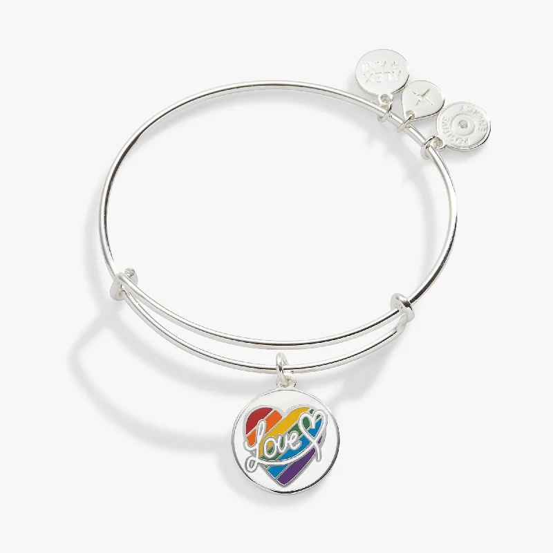 women's bracelets beaded gemstone -LOVE Rainbow Heart Charm Bangle