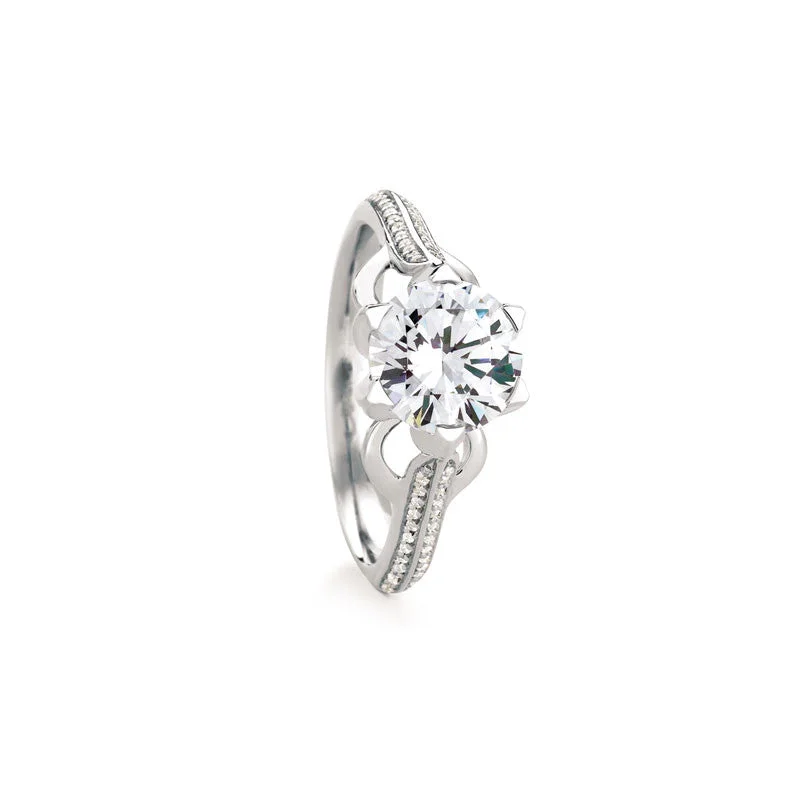 women's engagement rings with mixed metals -Castlebay Round Brilliant Diamond Engagement Ring