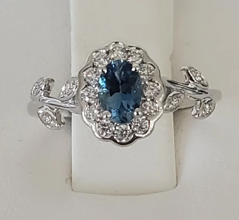 women's rings art deco -14kt White Gold Aquamarine Floral Design Ring