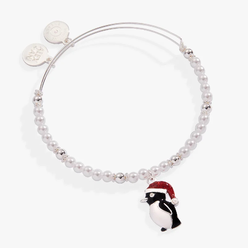 women's bracelets birthstone charm -Penguin Beaded Charm Bangle