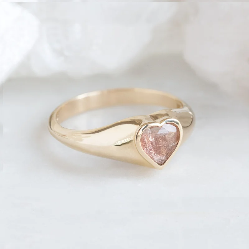 women's rings halo setting -The Sweetheart Sunstone Signet Ring | 10K Yellow Gold