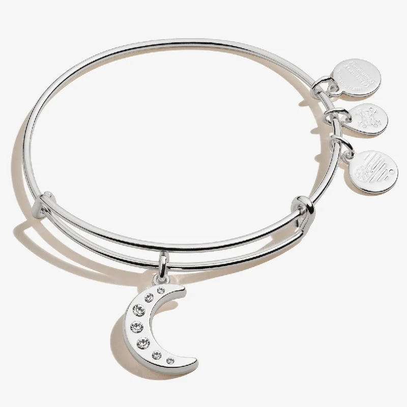 women's bracelets emerald -Pavé Moon Charm Bangle