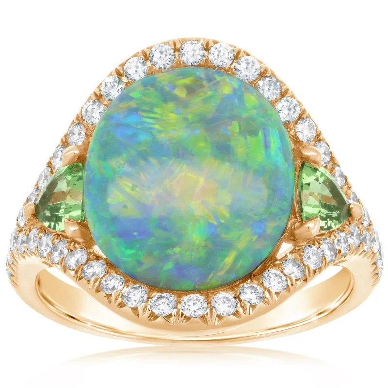 women's engagement rings affordable options -OMI PRIVE Opal, Tsavorite, and Diamond Ring