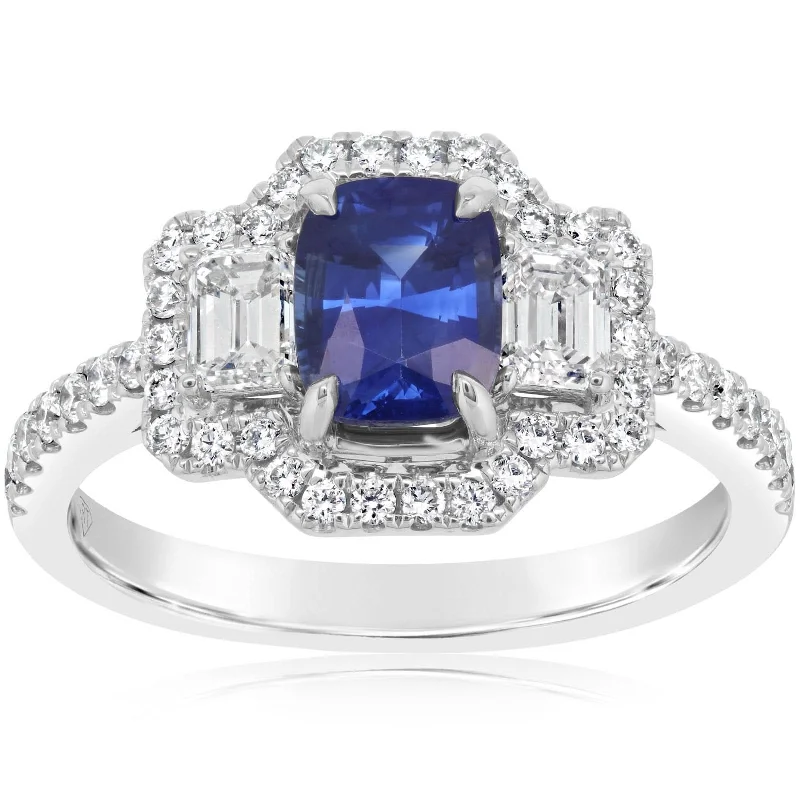 women's engagement rings radiant cut -Sapphire & Diamond Ring with Diamond Band