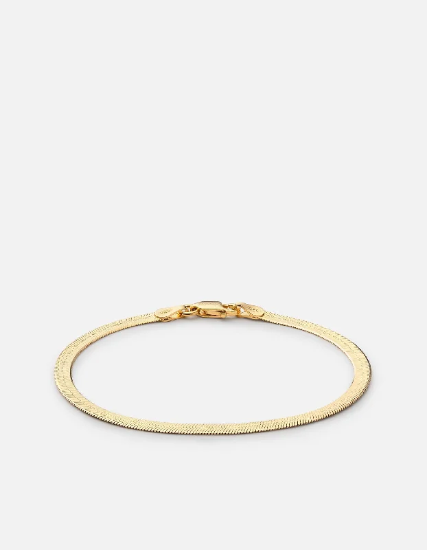 women's bracelets platinum -Herringbone Bracelet, Gold Vermeil