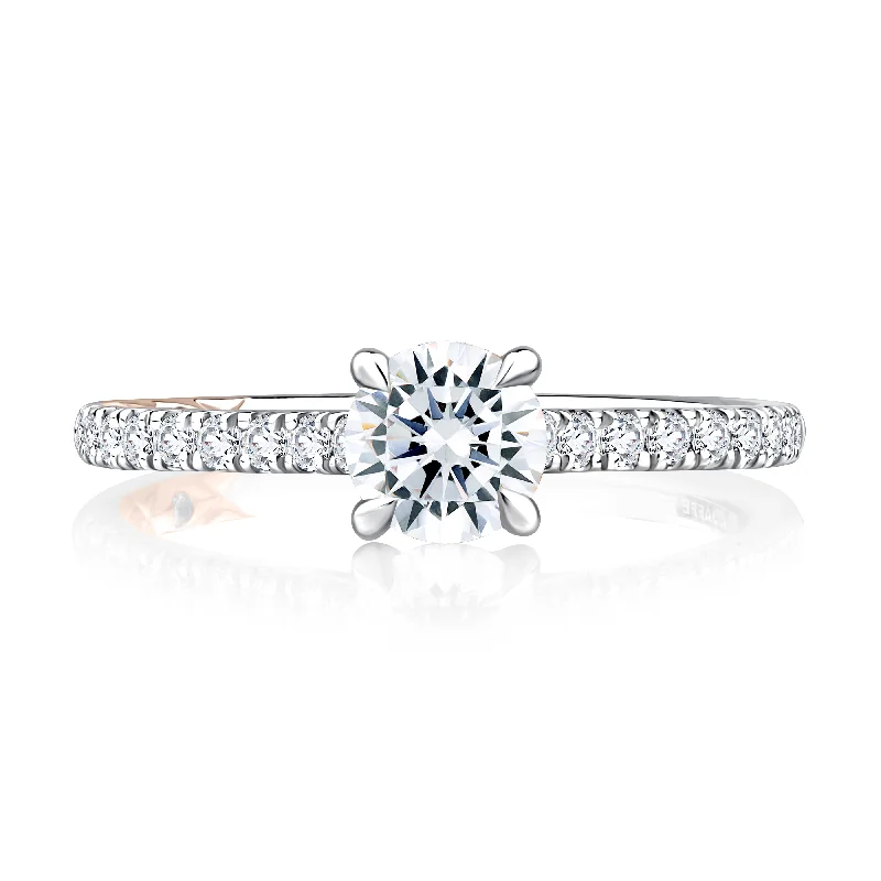 women's engagement rings antique design -Round Cut Diamond Engagement Ring with True Pavé Diamond Band