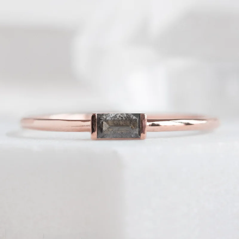 women's rings fancy color diamonds -The Baguette Salt and Pepper Diamond Line Ring | 10K Rose Gold