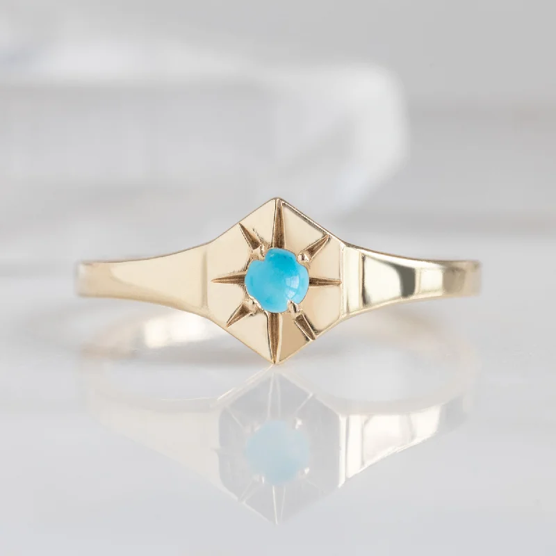 women's rings luxury collection -Custom Turquoise Birthstone Signet Ring | 10K Yellow Gold