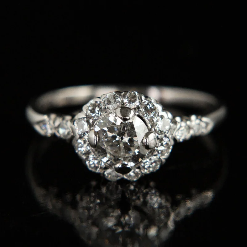 women's rings baroque style -Platinum Diamond Halo Ring | Circa 1940