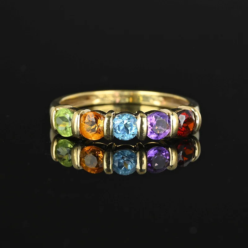 women's rings best seller -Vintage Five Stone Multi Gemstone Ring Band in Gold