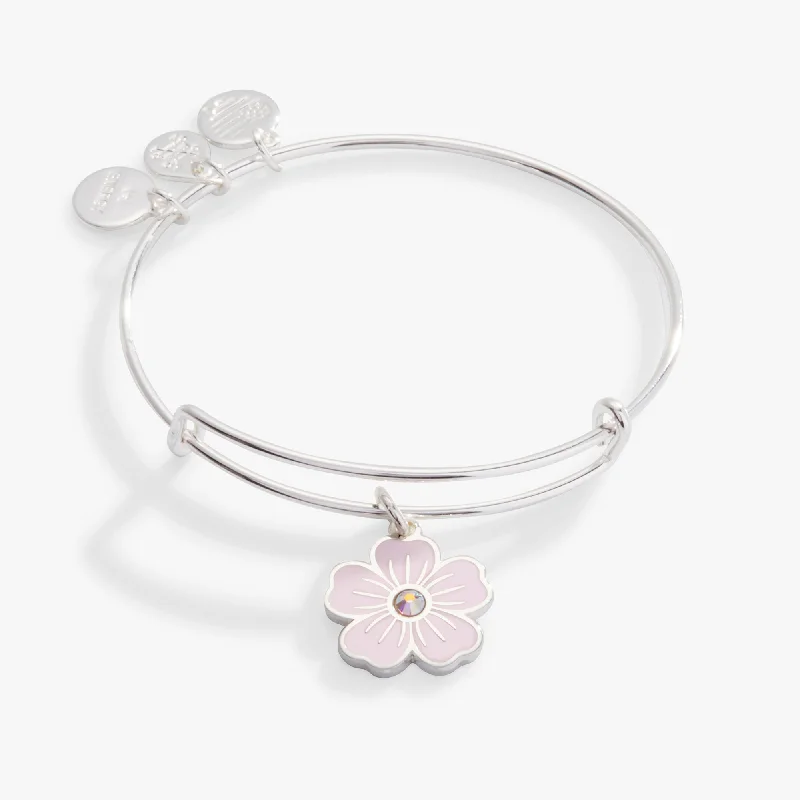 women's bracelets trendy look -Pink Pansy and Crystal Charm Bangle Bracelet