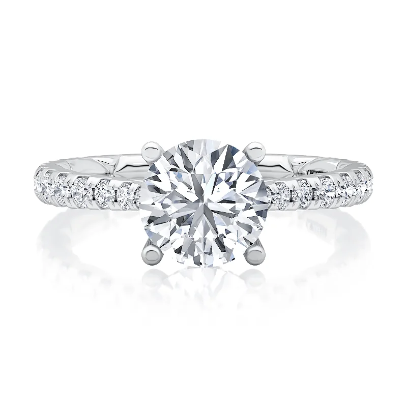 women's engagement rings art deco -Scalloped Pavé Diamond Engagement Ring with Quilted Interior