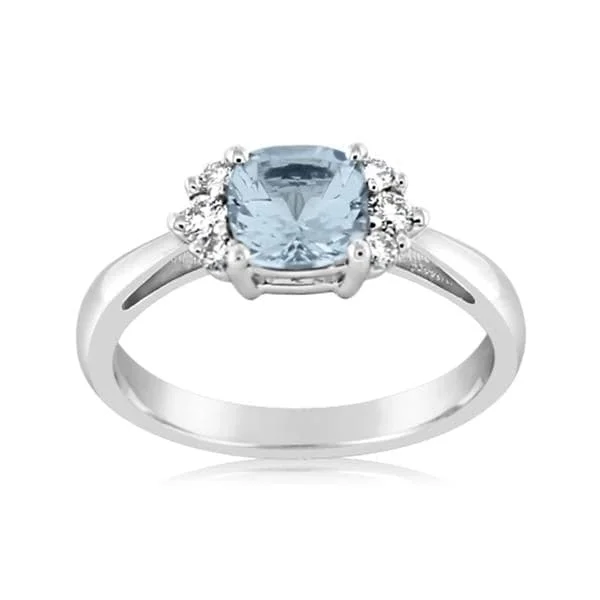 women's engagement rings round cut -Aquamarine & Diamond Ring