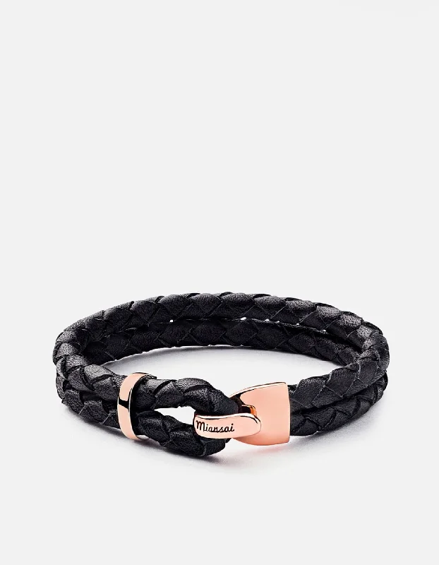 women's bracelets statement piece -Beacon Leather Bracelet, Rose Plated