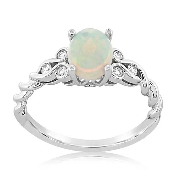 women's engagement rings customizable -Opal & Diamond Ring