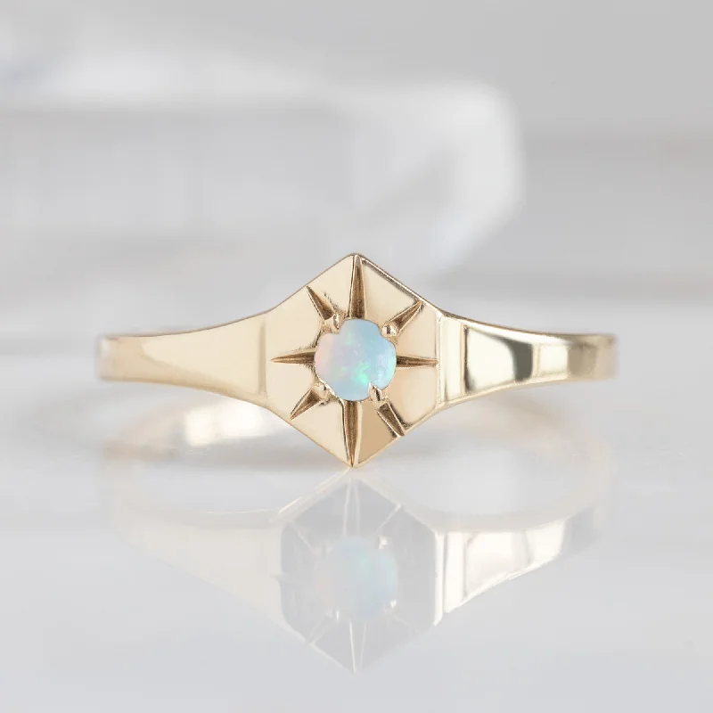 women's rings classic elegance -Custom Opal Birthstone Signet Ring | 10K Yellow Gold