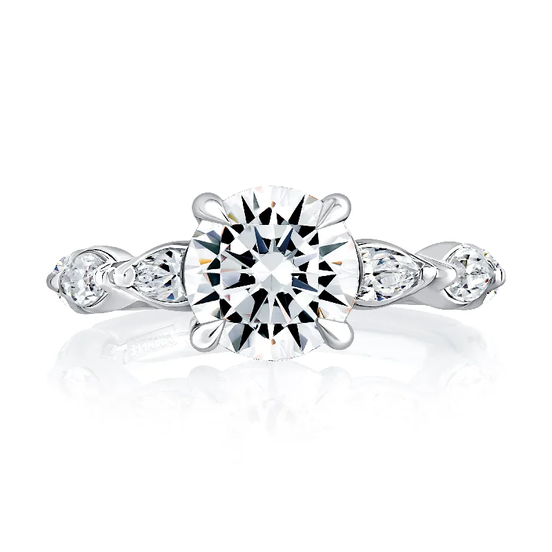 women's engagement rings diamond -Four Prong Round Center Diamond Engagement Ring