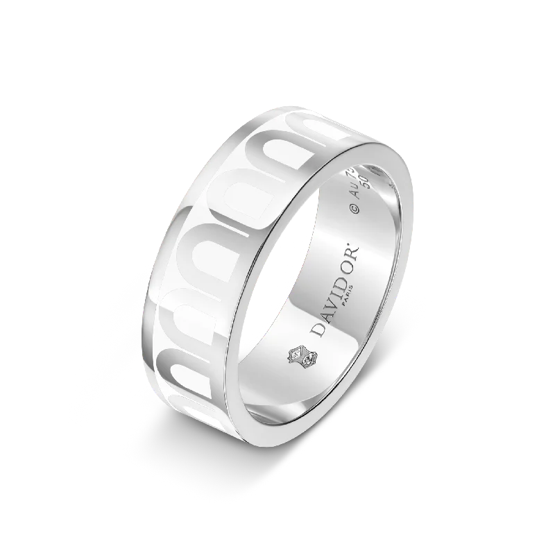 women's rings promise ring -L'Arc de DAVIDOR Ring MM, 18k White Gold with Neige Lacquered Ceramic