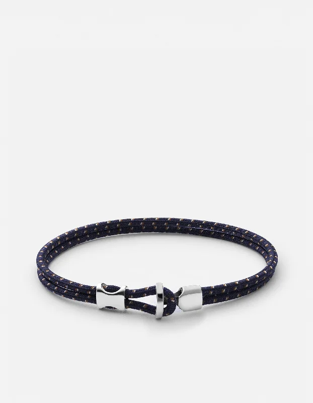 women's bracelets luxury elegance -Orson Loop Bungee Navy/Brown Rope Bracelet, Sterling Silver