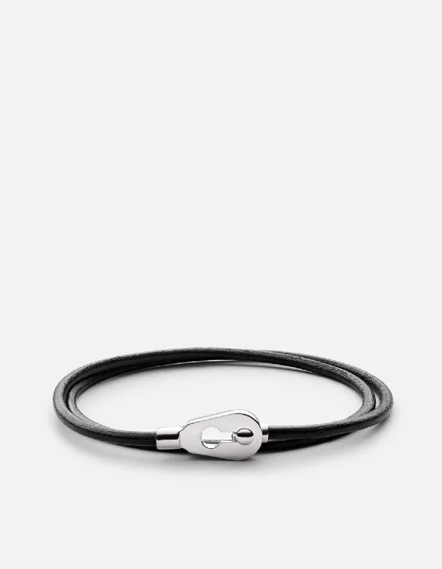 women's bracelets modern design -Centra Leather Wrap Bracelet, Sterling Silver