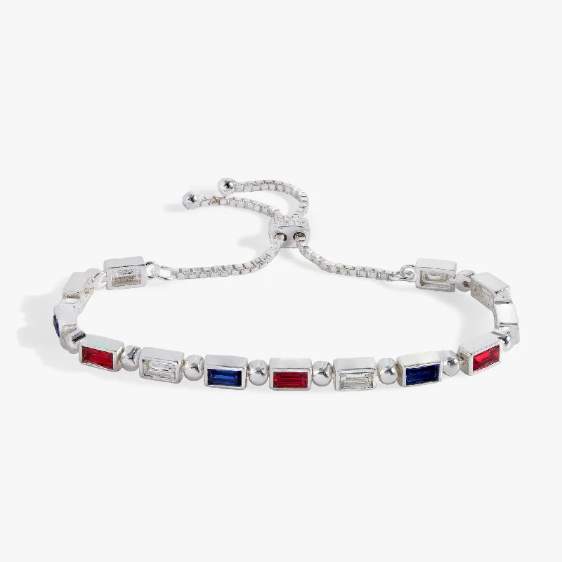 women's bracelets ruby -Red, White and Blue Baguette Bolo