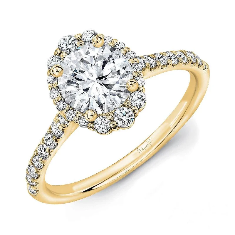 women's engagement rings delicate band -Oval-Illusion Halo & Pave Upper Shank Engagement Ring