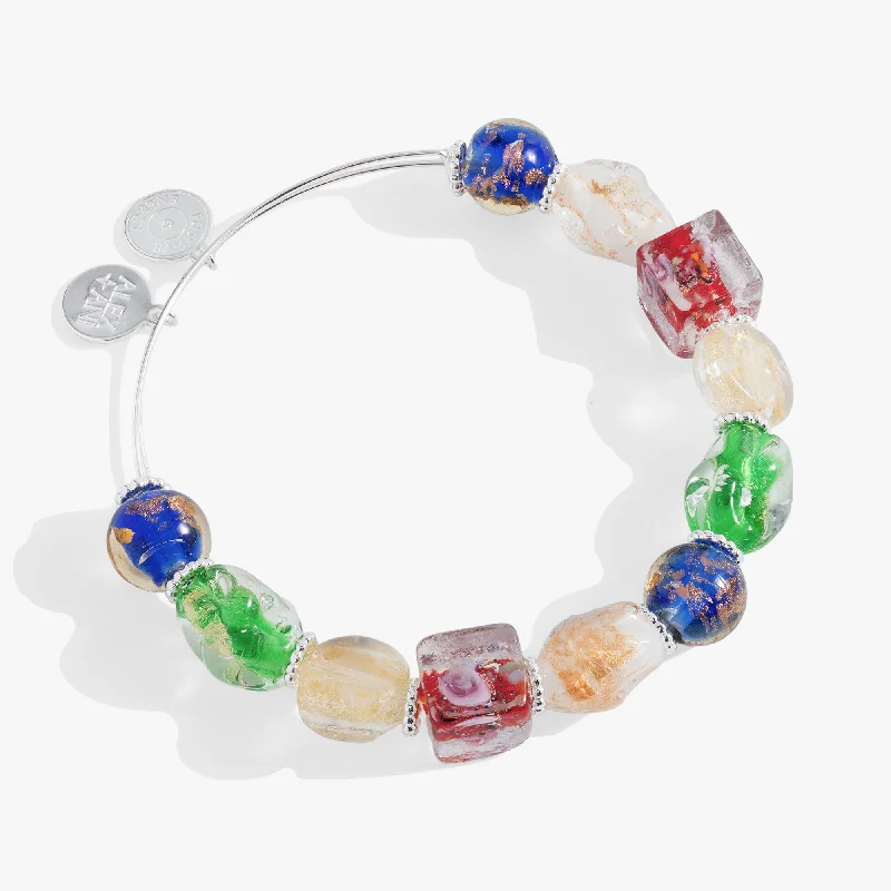 women's bracelets eco-friendly -Murano Beads Silver Beaded Bangle