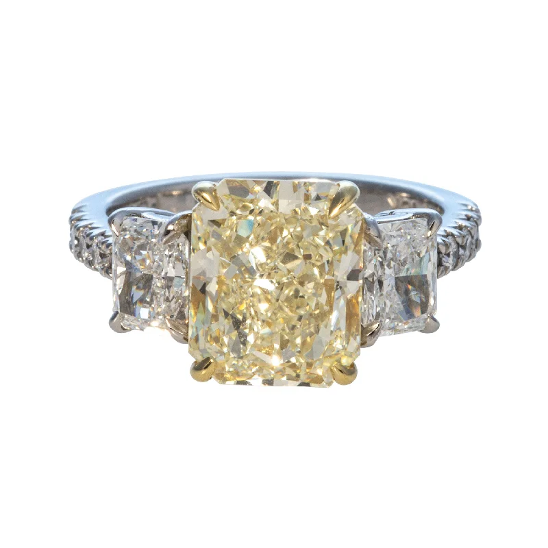 women's engagement rings baroque style -4.49ct Yellow Radiant Diamond Three-Stone Engagement Ring