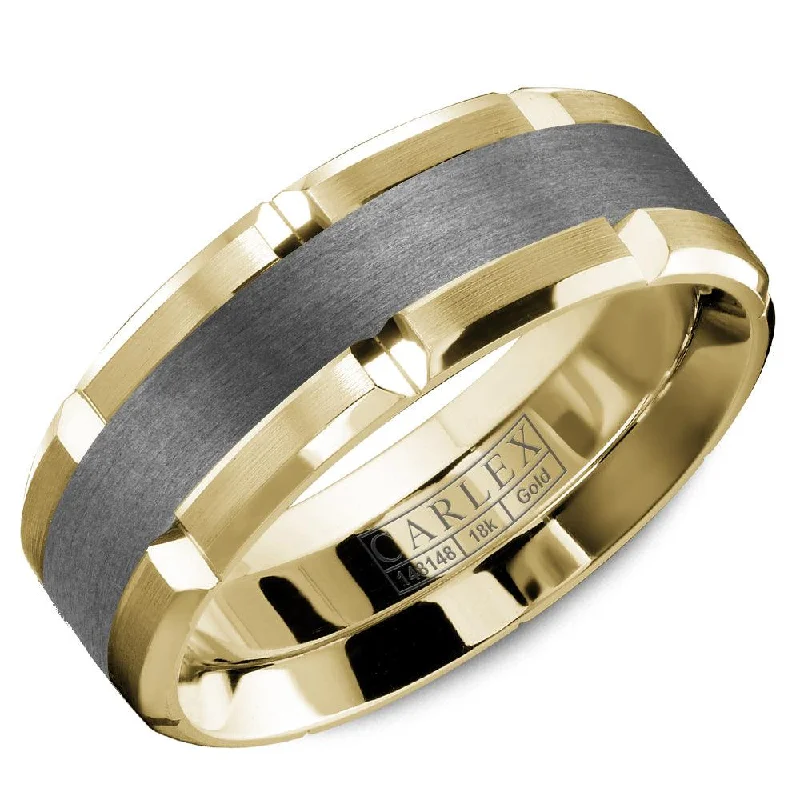 women's engagement rings with mixed metals -Tantalum and 14K Yellow Gold Bevel Cut Wedding Band