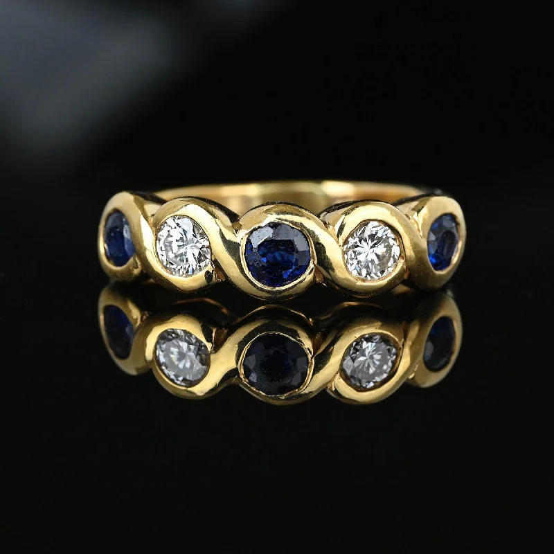 women's engagement rings pink diamond -Five Stone Blue Sapphire & Diamond Ring Band in 14K Gold