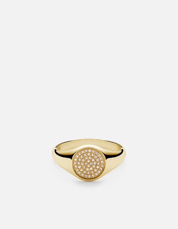 women's rings art deco -Horizon Signet Ring, 14k Gold Pavé