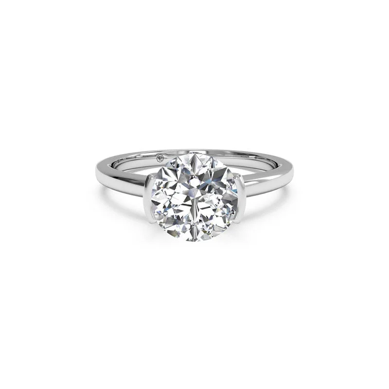 women's engagement rings unique design -Semi-Bezel-Set Solitaire Round Brilliant Diamond Engagement Ring