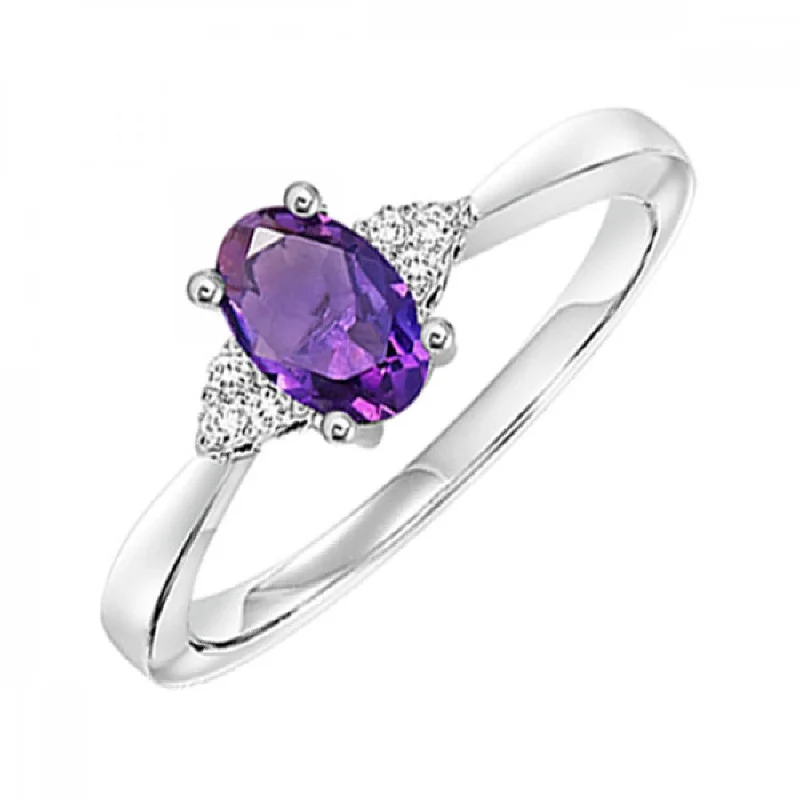 10KT White Gold Birthstone Ring - Amethyst- February