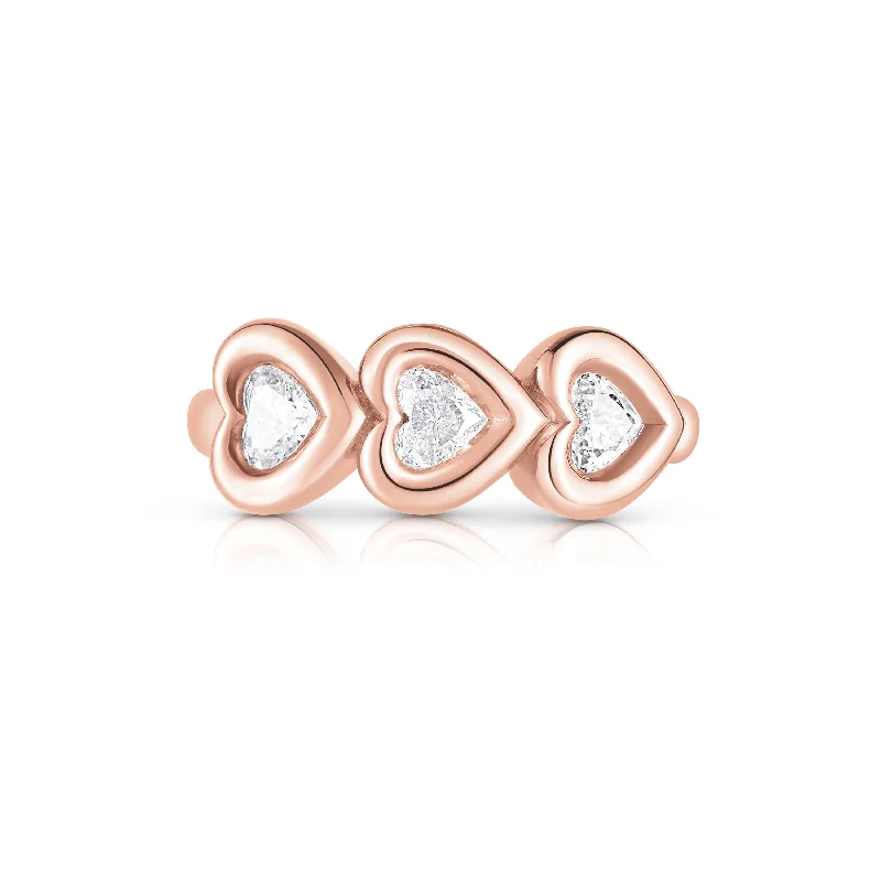 women's rings diamond -Puffy Trio Heart Ring