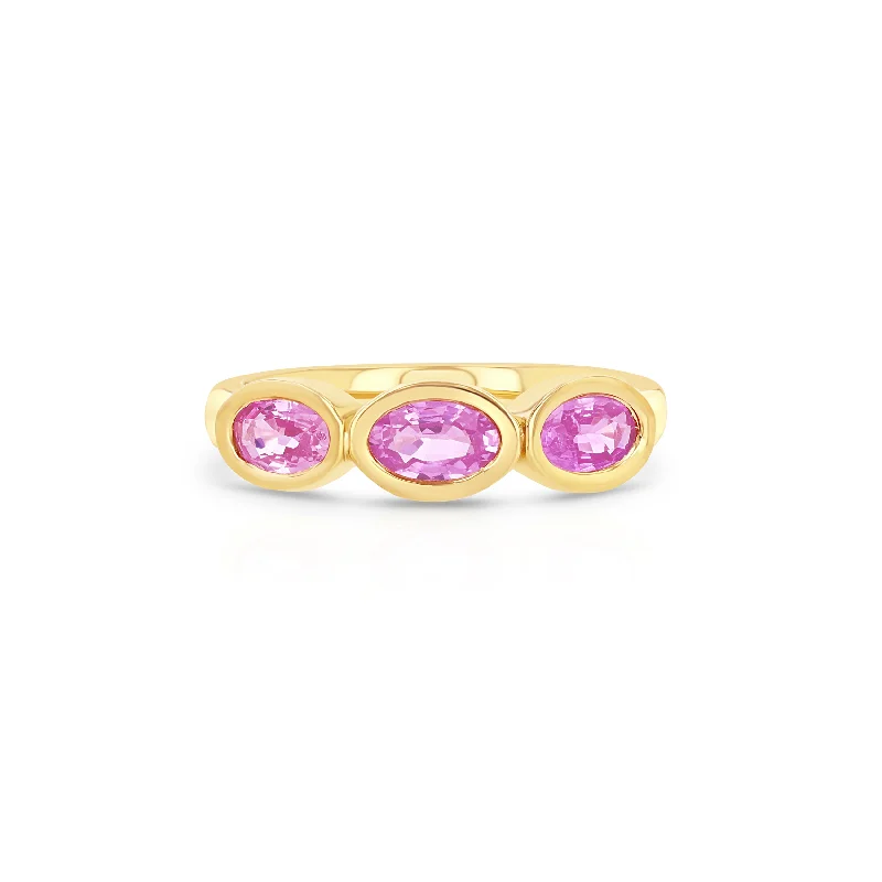 women's rings oval diamond -Pink Sapphire Trio Oval Pinky Ring