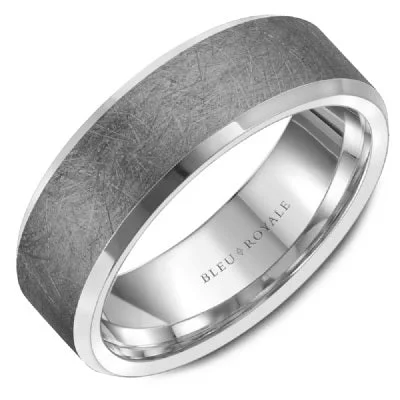 women's engagement rings cushion cut -Men's 14K White Gold & Grey Tantalum Wedding Band