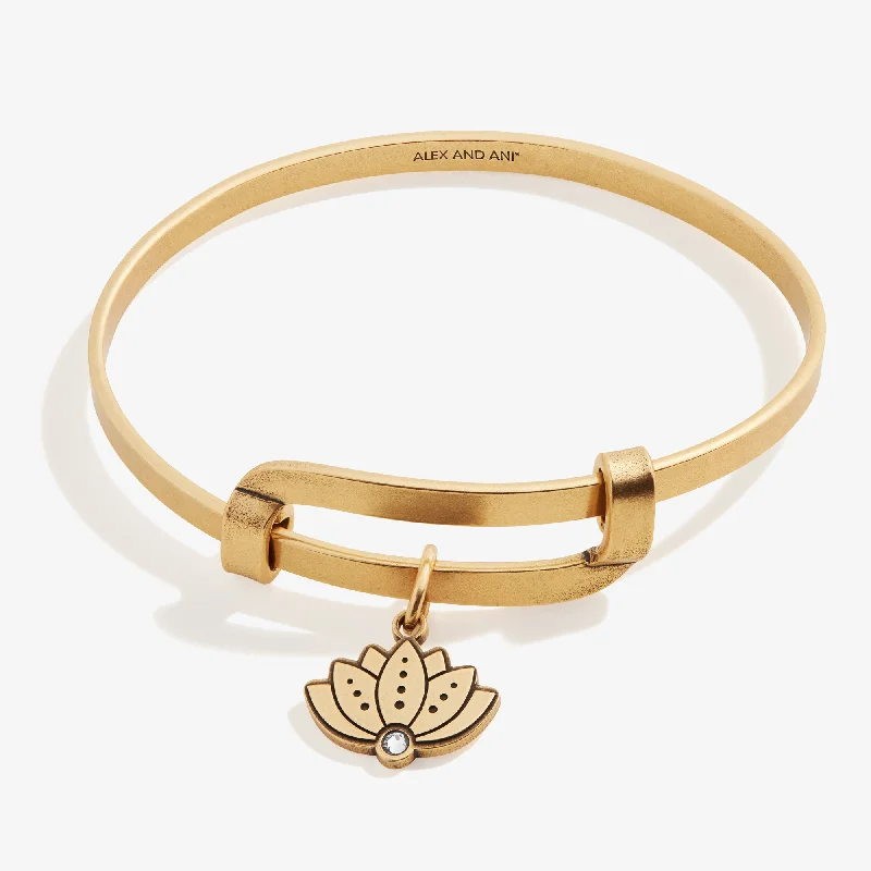 women's bracelets with mixed metals -Motivation Lotus Charm Bangle